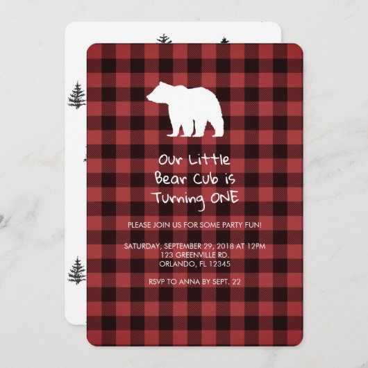 くまの赤ちゃんの1歳の誕生日パーティー招待状 招待状 (正面/裏面)