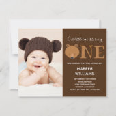 くまの赤ちゃんの1歳の誕生日写真招待状 招待状 (正面)