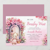 くまの赤ちゃんを待ち遠しくて仕方ない ガール ピンク ボヘミア ベイビー シャワー 招待状 (正面/裏面)