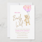 くまの赤ちゃんを待ち遠しくて仕方ない 女の子のベビーシャワー 招待状 (正面)