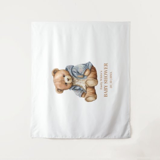 くまの赤ちゃん歓迎会招待状 待ち遠しい! タペストリー (正面)