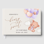 くまの赤ちゃん、紫の風船、初めての誕生日 ゲストブック (正面)