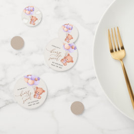 くまの赤ちゃん、紫の風船、初めての誕生日 コンフェッティ