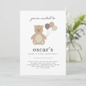 くまの風船の1歳誕生日パーティー招待状 招待状 (スタンド正面)