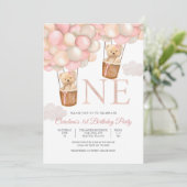 くまの風船の1歳誕生日招待状 招待状 (スタンド正面)