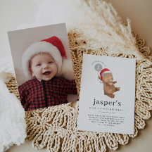 くまの風船サンタ帽子 ファーストバースデー写真