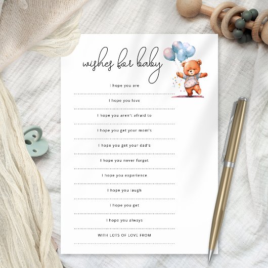 くまの風船　ベイビーシャワーの願いカードゲーム 招待状