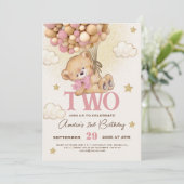 くまの風船 女の子 2歳の誕生日 招待状 (スタンド正面)