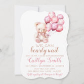 くまの風船 誕生前パーティー 女の子 招待状 (正面)