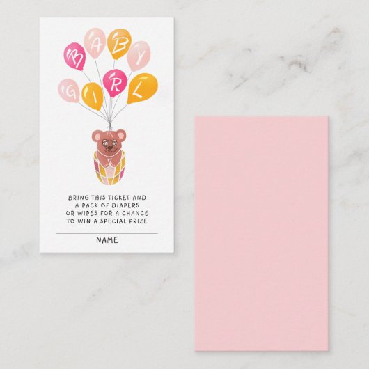 くまの風船 赤ちゃん歓迎 おむつくじ引き エンクロージャーカード (正面/裏面)