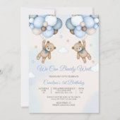 くまの風船 1歳誕生日招待状 招待状 (正面)