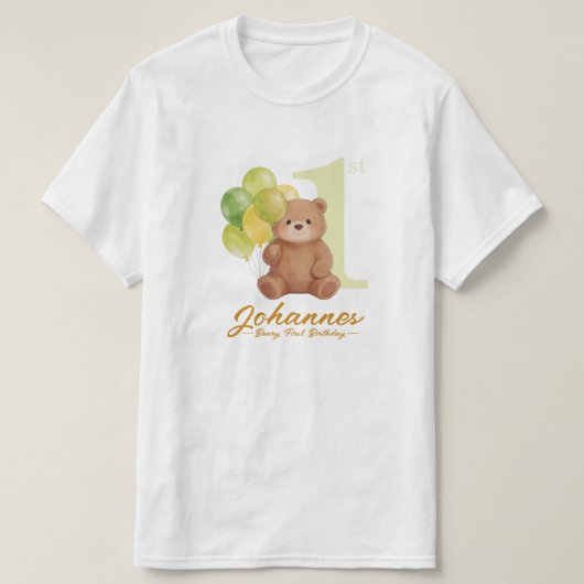 くまの1歳の誕生日おめでとう親子Tシャツ Tシャツ (デザイン正面)