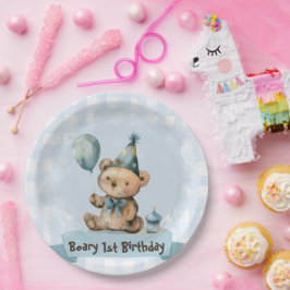 くまの1歳の誕生日パーティーのためのペーパープレート ペーパープレート