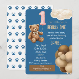 くまの1歳の誕生日招待状「Bearly One」 招待状