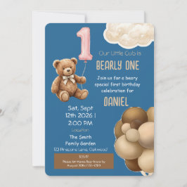 くまの1歳の誕生日招待状「Bearly One」 招待状