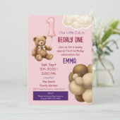 くまの1歳の誕生日招待状「Bearly One」 招待状 (スタンド正面)