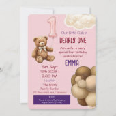 くまの1歳の誕生日招待状「Bearly One」 招待状 (正面)