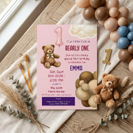 くまの1歳の誕生日招待状「Bearly One」 招待状