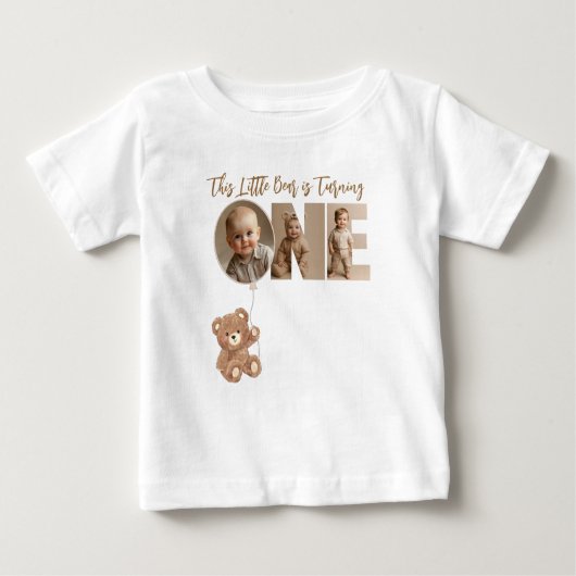 くまの1歳の誕生日　小さなクマの写真 ベビーTシャツ (正面)