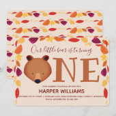 くまの1歳の誕生日　秋の動物たちの初めてのお誕生日会 招待状 (正面/裏面)