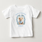 くまの1歳誕生日くまブルーベージュベビーTシャツ ベビーTシャツ (正面)