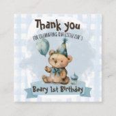 くまの1歳誕生日タグ＆カップケーキトッパー スクエア名刺 (正面)