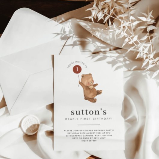 くまの1歳誕生日招待状 ラストバルーン 招待状