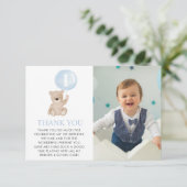 くまの1歳誕生日 ブルー風船 フォト フラット サンキューカード (スタンド正面)