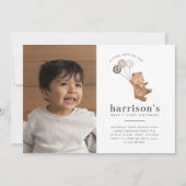 くまの3つの茶色の風船の写真 1歳の誕生日招待状 招待状 (正面)