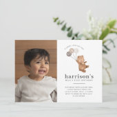 くまの3つの茶色の風船の写真 1歳の誕生日招待状 招待状 (スタンド正面)