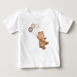 くまの3つの茶色の風船 1歳の誕生日ベビーTシャツ ベビーTシャツ