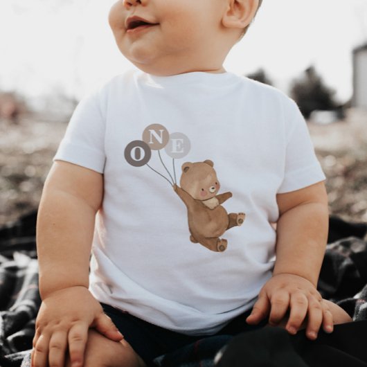 くまの3つの茶色の風船 1歳の誕生日ベビーTシャツ ベビーTシャツ