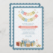 くまの3兄弟の1歳の誕生日パーティー 招待状 (正面/裏面)