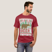 くまシカまたはビールクリスマスのジャンパーの編み物 Tシャツ (正面フル)