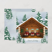 くまファミリーのログキャビン ホリデーカード (正面/裏面)