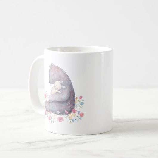 くま及びバニーのマグのくまおよびウサギは芸術のマグを愛します コーヒーマグカップ (正面左)