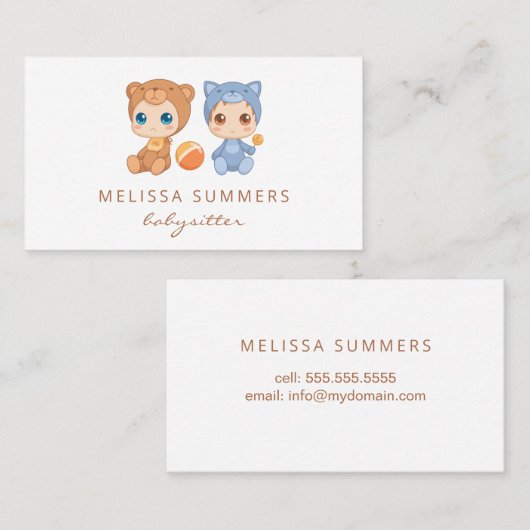 くま猫のベビーのベビーシッターの育児 名刺 (正面/裏面)