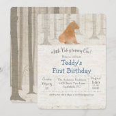 くま シラカンバ 初めての1歳の誕生日 招待状 (正面/裏面)