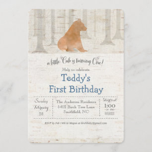 くま シラカンバ 初めての1歳の誕生日 招待状