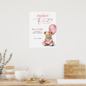 くま ピンク風船 女の子 ベビーシャワー歓迎 ポスター (キッチン)