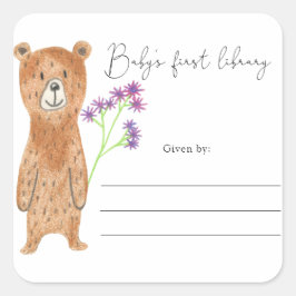 くま - ベビーシャワーの本のしおり、新生児のための本 スクエアシール