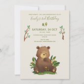 くま • 森の動物 ナチュラルな誕生日 招待状 (正面)