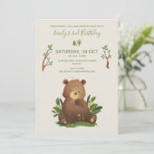 くま • 森の動物 ナチュラルな誕生日 招待状 (スタンド正面)