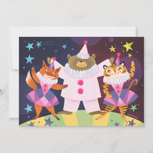くま、狐、虎のピエロ クローン DIY ブランク 招待状 (正面)