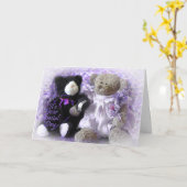くま-紫色からのパーソナライズな結婚式の花束 カード (黄色い花)