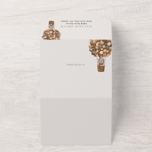 くま, 茶色の風船, 気球, ベビーシャワー オールインワン招待状 (外側)