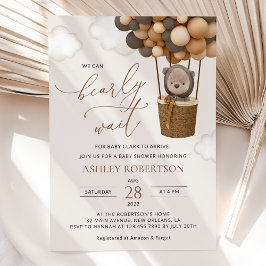 くま、茶色の風船、熱気球、ベビーシャワー 招待状