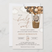 くま、茶色の風船、熱気球、ベビーシャワー 招待状 (正面)