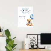 くま 青い風船 男の子 ベビーシャワー歓迎 ポスター (ホームオフィス)