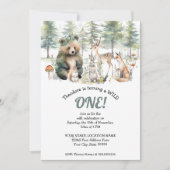 くま 鹿 森林 林 可愛い動物 誕生日 招待状 (正面)